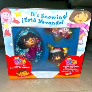 New DORA THE EXPLORER NICK JR Vtg2004 Holiday 3Ornament Glass Gift Collector Set